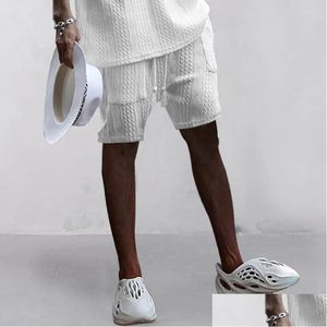 Men'S Pants Mens Jacquard Retro Casual Shorts Men Summer Solid Mid Waist Dstring Gym Sweatpant Pant Pocket Loose Trouser Drop Deliver Dhqmp