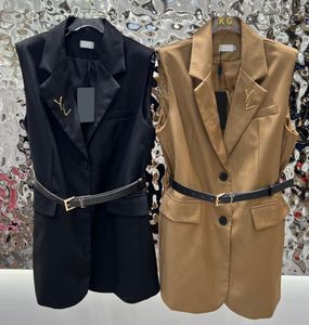 Brand Women Sleeveless Jackets Creative Pin Belt Coats Luxury Double Pockets Blazer Jacket Clothing1701394
