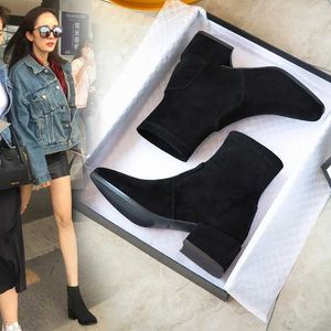 Boots Women Mid Shicay Cheels Suede Boots Winter New Autumn Chunky Chelsea Shoes Platform Sexy Walking Walking Botas Mujer H240521