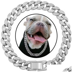 Dog Collars & Leashes Luxury Gold Chain Collar Cuban Link Choke For Small Medium Large Cats Pet Jewelry Necklace Accessories Drop Deli Dhrdu