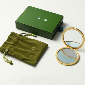 Top Quality Gold Travel Makeup Mirror Compact Stainless Steel Metal Pocket Vanity Mirror 2 Sided Women Portable Folding Mirrors with dust bag gift box