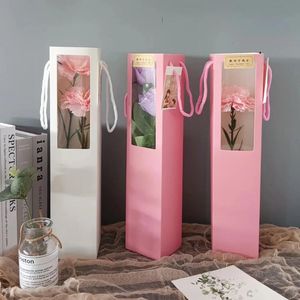 Цветочная сумка лента Подарочная коробка Окно Прозрачная сумка с одним стеблем для букетов на День Матери Сумка для Дня святого Валентина Сумка