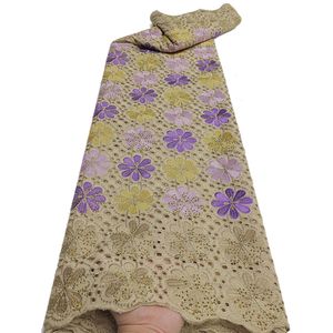 Tecido de renda africana de algodão por atacado de alta qualidade Voile Lace Tecido de renda nigeriana Tecidos de renda seca com pedras Casamento Sew 240511