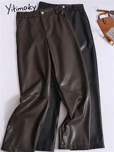 Women's Pants Yitimoky PU Leather For Women Fall Winter 2024 High Waisted Korean Fashion Straight Ladies Casual Ankle Length