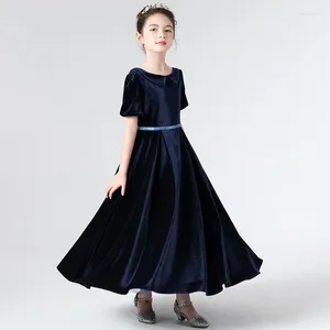 Girl Dresses Fashion Girls Dress Autunno e inverno blu scuro Elegante performance Western/pianoforte della principessa della caviglia
