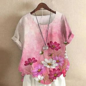 Women's T Shirts Cotton Linen Printing Floral T-shirt Chinese Classic Loose Shirt Top Casual Retro O Neck Short Sleeve Summer