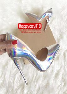 fee new style Designer silver patent leather laser point toe high heels pumps sexy lade women shoes 12cm 10cm big si7135079
