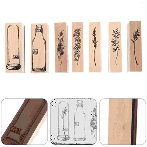 Storage Bottles Seal Wood Scrapbook Stamp Wooden DIY Planner Flower Crafts Diary Tool Retro Decor