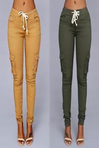 Women Pants Fashion Female Trousers Solid Slim Stretch Drawstring Trousers Green Red Sexy Party Club Pockets Pants19127654839988