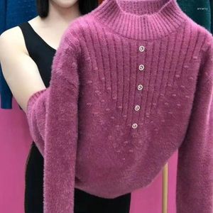 Swetry damskie Modne pół-wysokie pulower dla kobiet dla kobiet zimowy kolor stały faux norek wełniany i luźne krzyty pull femme Q691