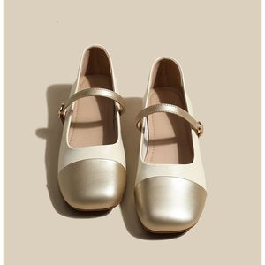 Single Shoe Women's Summer Dress med små läderskor Nya guld Casual Shoes