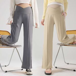 Attraverso pantaloni a bassa cintura di maternità estate sottili pantaloni traspiranti dritti per donne in gravidanza in gravidanza L2405