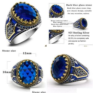 Солитарное кольцо Турецкие ювелирные украшения с синим стеклянным камнем 925 стерлинговый стильный винтажный король Корона CZ Эмалевые дамы и подарки падают Dealive DH9WK