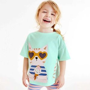 T-shirts Little maven Summer Girls T Shirts Cute Cats Appliques Baby Girls Tops Tees Shirts for Little Girls Shorts Sleeve Clothes Y240521