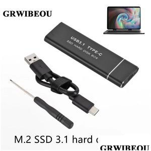 USB -prylar GRWIBEOU 3.1 till M.2 SSD Mobil hårddisk Box Typ C Adapterkort Externt kapsling Fall för M2 SATA Drop Leverans Compute Otahm