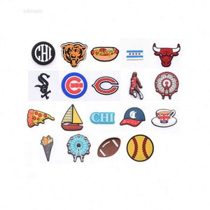 Illinois Chicago Flag Charms for Cog Shoes Decoration Crog Charms Chicago Pizza Crog Charms para atacado