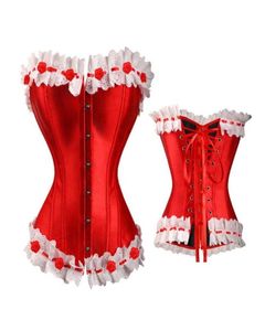 Bustiery gorsets czerwone lolita seksowne kobiety potargane gorset Bustier Halloween kostium koronkowy bieliznę overbust top body shaper talia 6675782