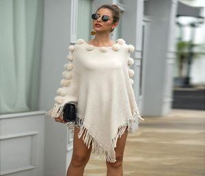 2019 Sonbahar Örme Kazak Poncho Kadın Tassel Poncho Capes Kadınlar Kış uzun kazak bayanlar Batwing kollu eşarp pullover8157718