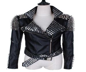 Leather Jacket Women Punk Rivets Studded Motorcycle Leather Spiked Jackets 2017 Spring Classic Heavy Metal Rivets2663345