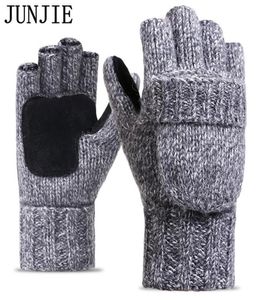 2017 Thick Male Fingerless Gloves Men Wool Winter Warm Exposed Finger Mittens Knitted Warm Flip Half Finger Gloves High Quality1013614