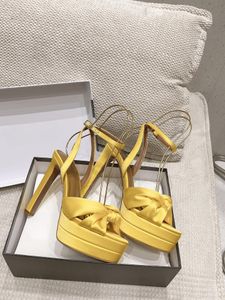 Роскошные дизайнерские женские туфли модная кожаная высокая каблуки белые черные желтые толстые подошвы римские коробки дизайн обувь ужина