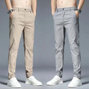 Summer Ultra-thin Mens Casual trousers Slim Straight Elastic Ice Silk Sports Jogging Pants Fashion Korean Black Khaki Green 240520