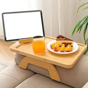 Soffa Tray Table Armrest Clipon Natural Bamboo Practical TV Snack för fjärrkontroll Kaffesnacks 240510
