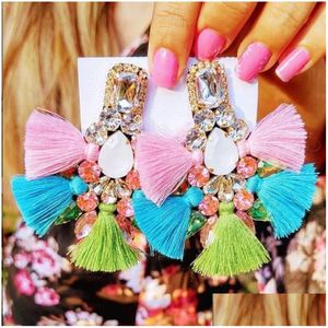 Dangle & Chandelier Big Earrings Rhinestone Drop Long Tassel Earings Boho India Earing For Women Fringe Female Wedding Jewelry Brinco Dhbyr