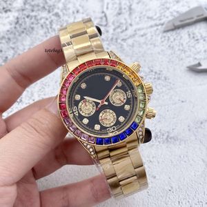 MENS Titta på Diamond Tong Nai Rainbow Di Full Function Timing Business Trend Fashion Quartz Watch