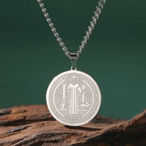 Saint Benedict Medal Vintage Stainless Steel Catholic Medallion Pendant Choker Necklace Women Men Amulet Jewelry