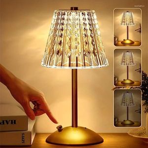 Bordslampor Touch Lamp Dimble Crystal 3 Färger Uppladdningsbar trådlös för sovrummet vardagsrumsdekor