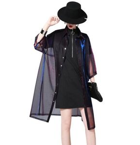 Women039s Cape 2023 Neues Frühjahrs Sommer -Revers dreiundviertel Hülsegrüne Shing Perspektive Lose großer Hemd Frauen Bluse FASH7430588