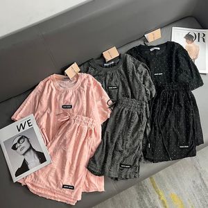 Designer brushed tracksuit girls short sleeved skirt college style student tracksuits oversized stretch casual suit sister sportswear set