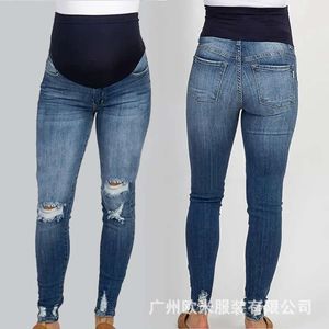 2023 Neue Sommer -Herbst -Mode -Mutterschaft Jeans hohe Taille Bauch dünne Bleistifthosen Kleidung für schwangere Frauen Schwangerschaft L2405
