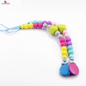 Pacifier Holders Clips# Food grade silicone bead teeth pacifier chain circular metal pacifier clip baby teeth chewing toy bracket teeth accessories d240521