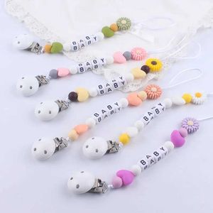 Pacifier Holders Clips# INS personalized name DIY baby pacifier clip chain silicone flower teeth denture clip accessories tooth toys d240521