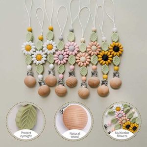 PACIFIER HOLDER CLIPS# Baby Leaf and Flower Pacifier Chain Silicone Wood Soft Cushion Clip Holder Baby Plush Toy Teeth Soothing Products For Smo Children D240522