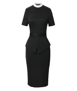 Mulheres adultas de manga curta Vestido de clérigos de trabalho católico Vestidos preto7630119