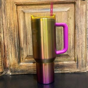 DHL Nya 40oz Cobrand Sunset Gradient Adventure Quencher H2.0 Tumbler Rostfria stålkoppar med silikonhandtag Lock Straw Neon White Pink Travel Car Mugs 0521