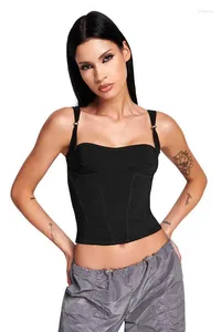 Damen Tanks Street Spicy Girl Schwarz Spleiß elastisches inneres Gurt Schlanker fit vielseitiges kurzes Tanktop mit Navel für Frauen exponiert