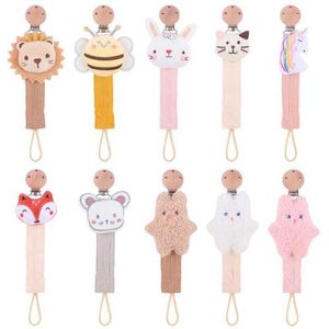 Pacifier Holders Clips# Cartoon cotton doll baby pacifier chain wooden soothing dummy bracket baby teeth care toy shower gift d240521