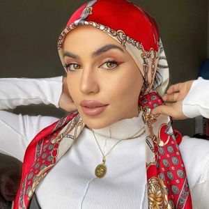 Bandanas Durag 2024 Новый сеть печатный квадратный шарф Hijab Стильный тонкий атлас Shl Элегантный солнцезащитный крем для женщин J240516
