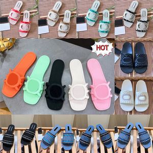 Summer Designer Sandals Women Flat Slides Sandal denim Blue Black Green Orange Beige Canvas Pink Rubber Slide Interlocking Luxury Slipers Casual Comfort Slipper