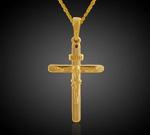 Классические ювелирные украшения Иисус Кулон 18K Желтого золота, заполненного распятой подвесной цепью 3527591