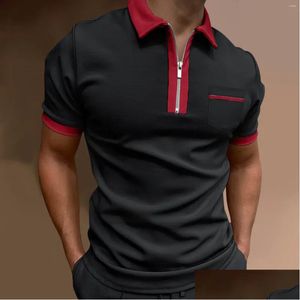 Men'S Polos Mens S Summer Shirts Casual Short Sleeve Pocket Shirt Turn-Down Collar Zipper Drop Delivery Apparel Clothing Tees Dhfj6