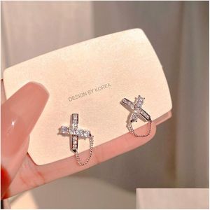 Stud Fashion Jewelry Cross Earrings For Women S925 Sier Post Zircon Chain Crossed Drop Delivery Dhgarden Dhhs0