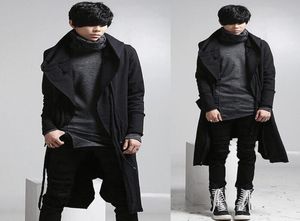 Novo novo casaco de trincheira longa masculino Hip Hop Black Long Coat Capuzes Jaqueta Mens Casual Lã sobretudo manteau Homme C9802022
