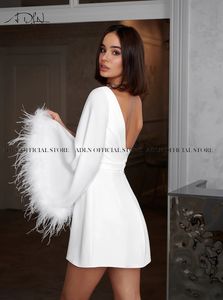 One-shoulder Short Wedding Dresses with Feathers 2024 Bridal Dress for Women Mini Little White Gown Robe De Mariee
