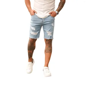 Frauen Jeans 2024 Männer dehnen kurze Mode lässig Slim Fit hochwertige elastische Denim -Shorts Männliches Loch aus