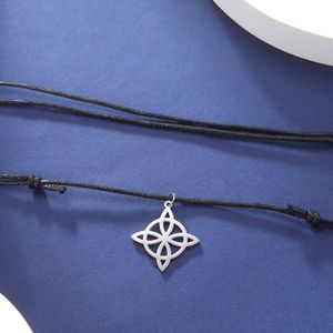 Witch Knot Halsband läder rep rostfritt stål halsband för kvinnor män mode trolldom choker smycken gåva grossist